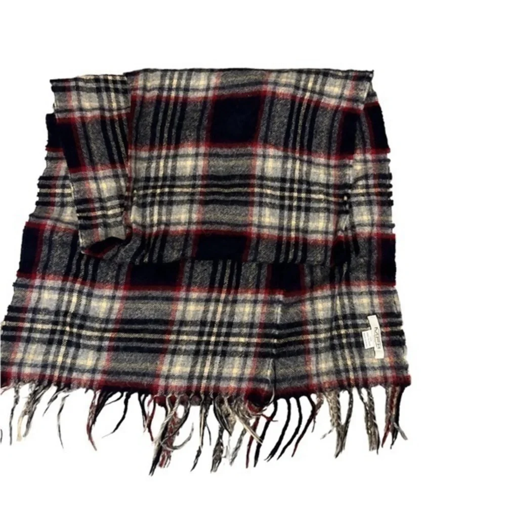 MFH KNIT 100% baby alpaca navy blue, red & gray classic plaid winter scarf